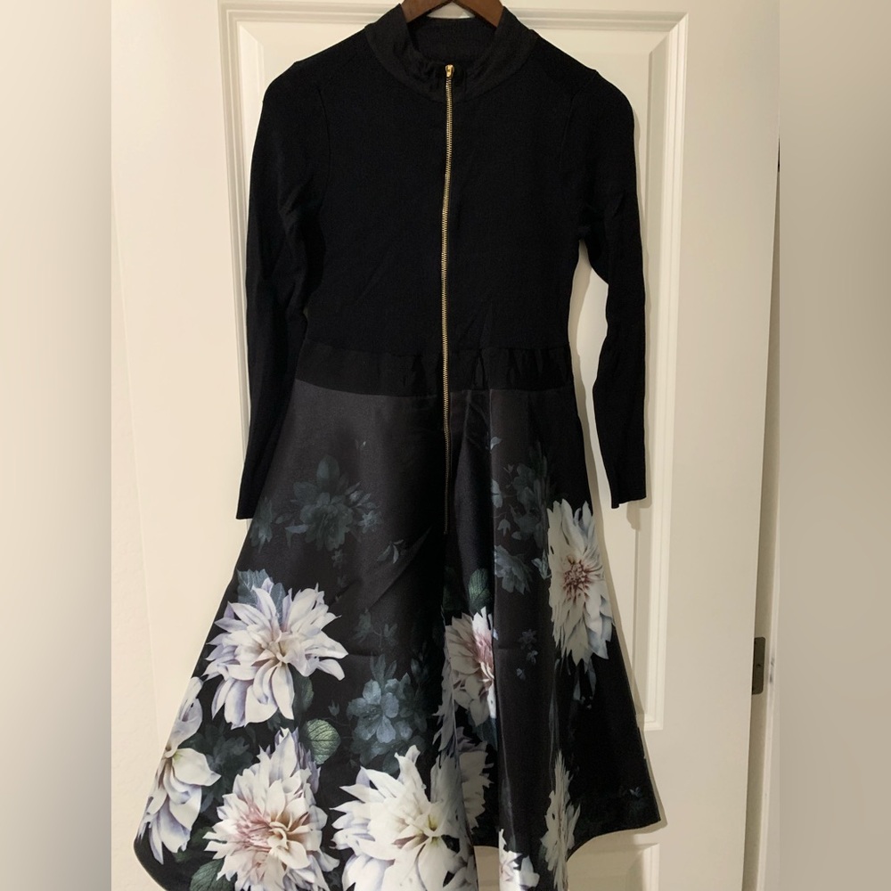 Ted Baker London Black Floral Long Sleeve Dress